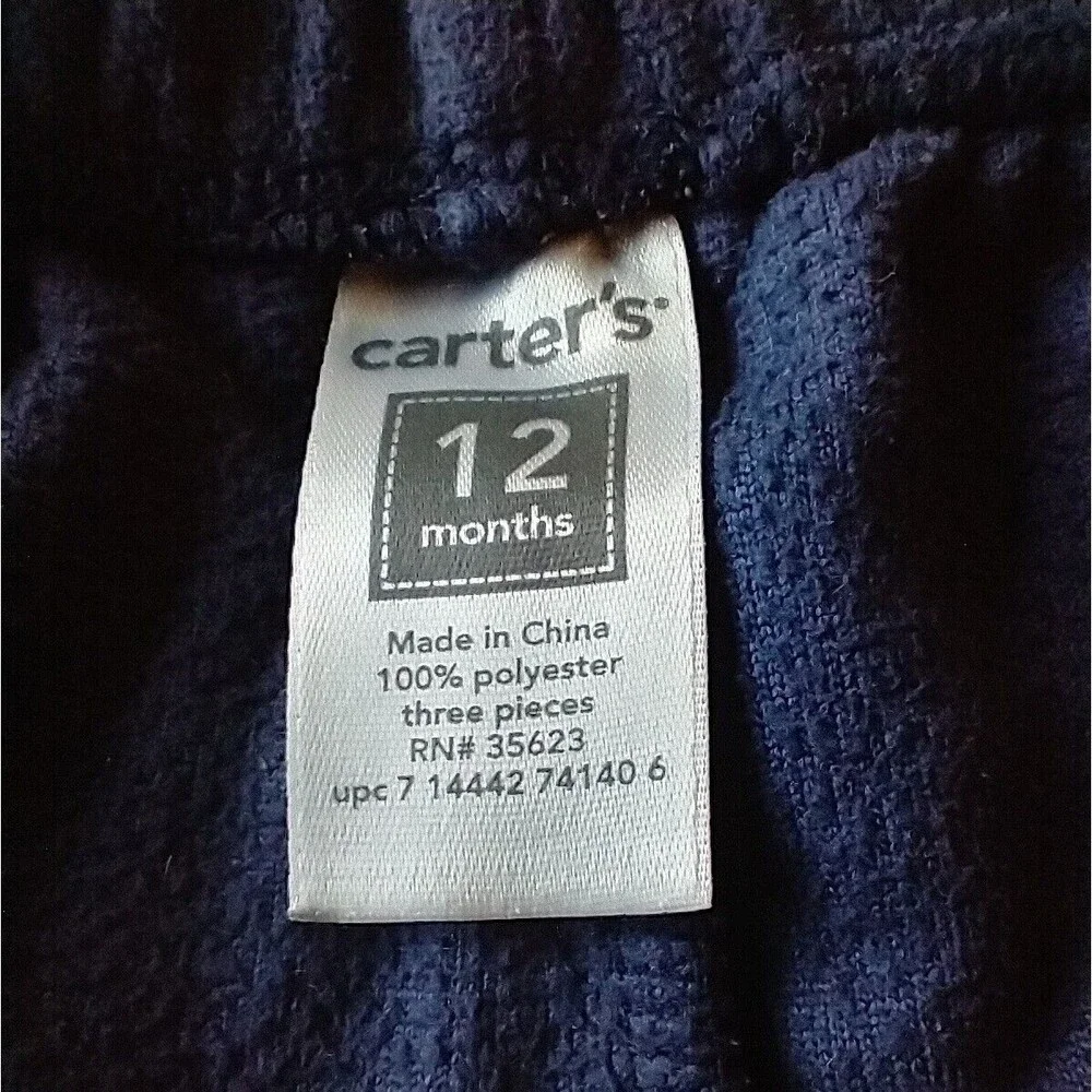 12M Carters Elastic Waist Pull on Pants Lot of 3